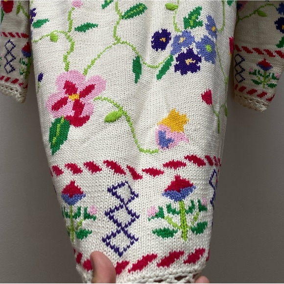 Vintage - Hanna Andersson Cream Knit Floral Pattern Sweater Scalloped Edge - Picture 5 of 10